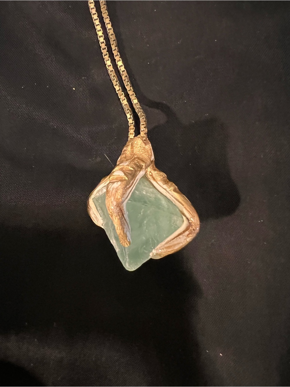 Gold-Tone Dragon Claw Green Stone Pendant Necklace